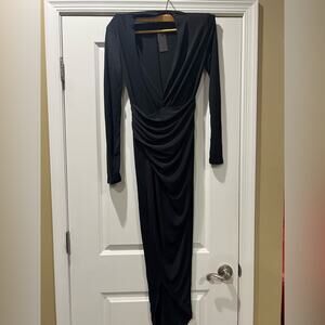 Hot Miami Styles Black Ruched Wrap Maxi Dress